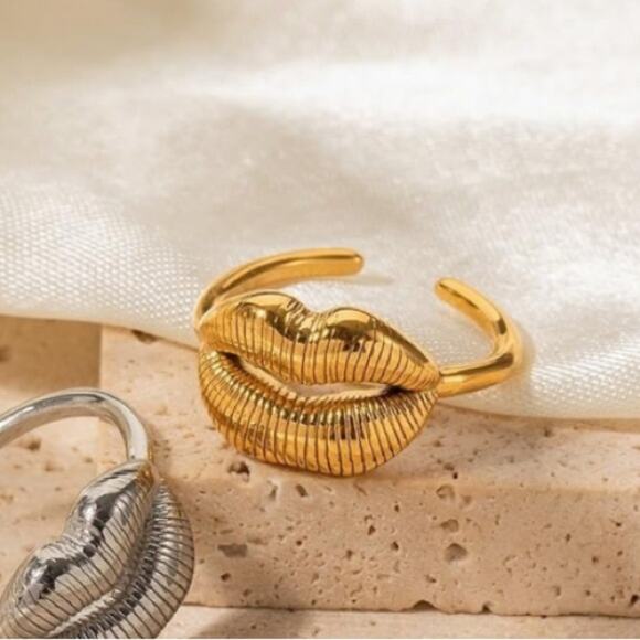 Stainless Steel Lip Resizable Ring Gold Plated Hip Hop Trendy - Picture 10 of 16
